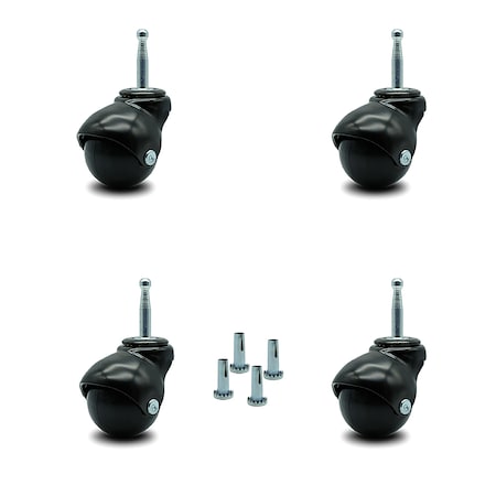 2 Inch Gloss Black Hooded Grip Neck Ball Casters, 4PK